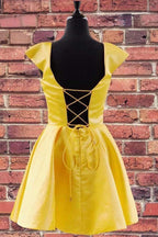 Cap Sleeves Short Royal Blue Homecoming Dress with Lace Up Back PD321 by pgmdress