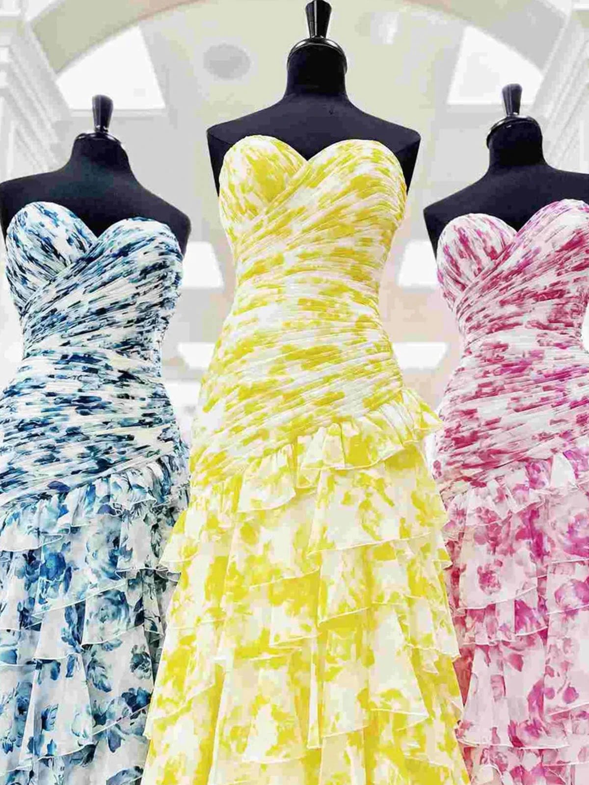 Cassian | Mermaid Sweetheart Printed Chiffon Long Prom Dresses with Slit by KissProm