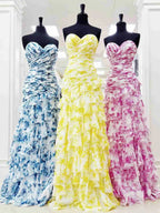 Cassian | Mermaid Sweetheart Printed Chiffon Long Prom Dresses with Slit by KissProm
