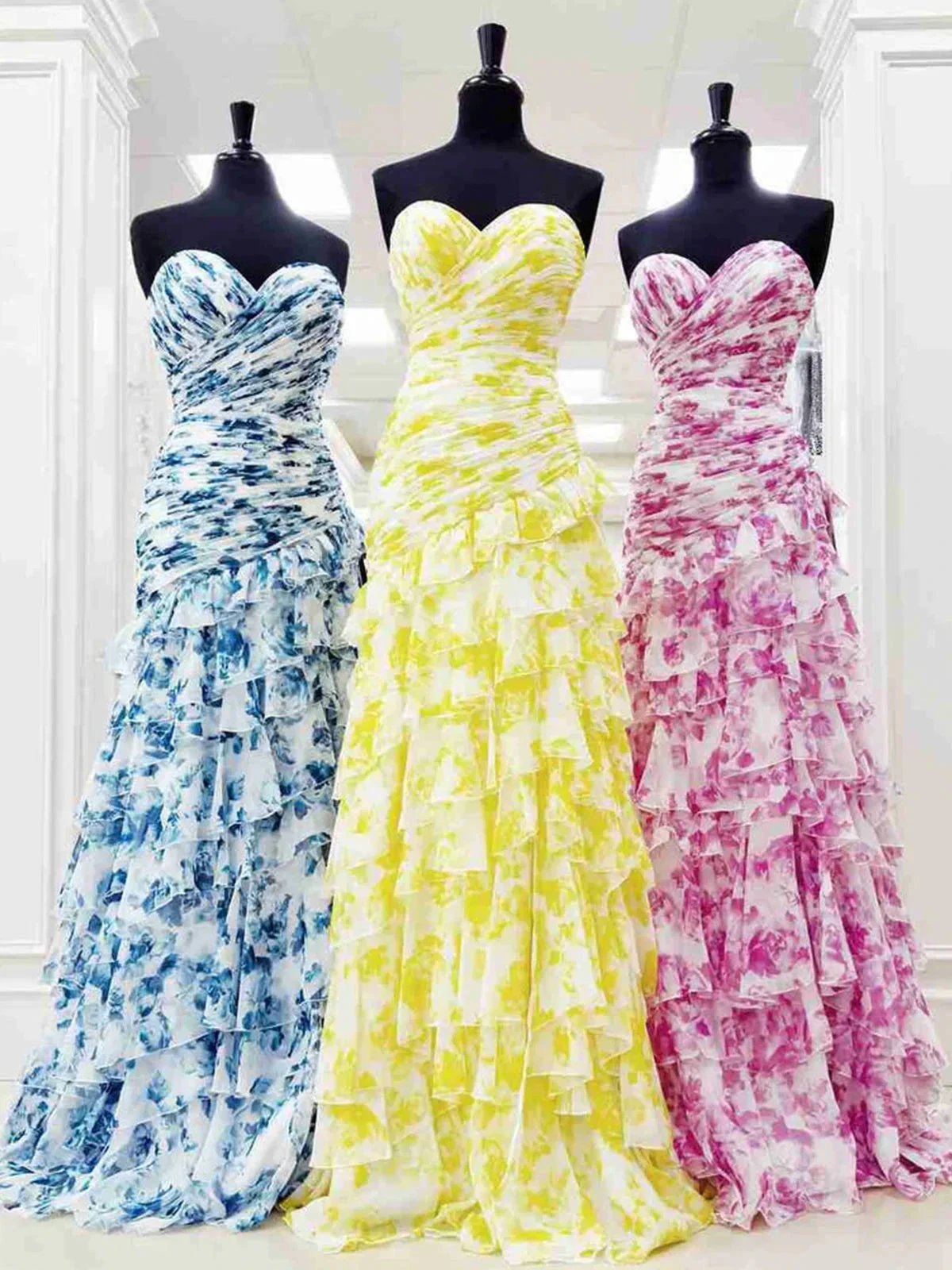 Cassian | Mermaid Sweetheart Printed Chiffon Long Prom Dresses with Slit by KissProm