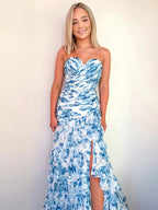 Cassian | Mermaid Sweetheart Printed Chiffon Long Prom Dresses with Slit by KissProm