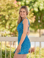 Sheath One Shoulder Blue Sequin Homecoming Dress With Slit by KissProm
