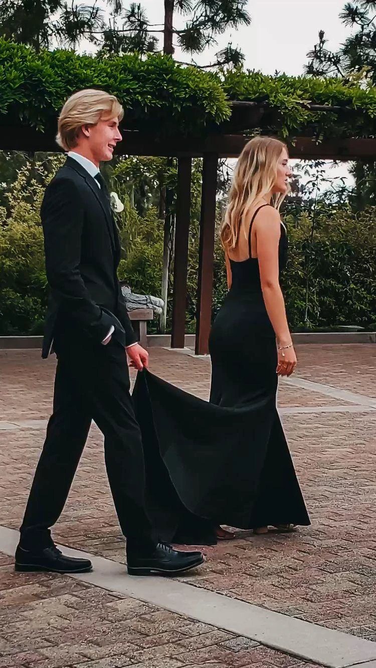 Black Mermaid Spaghetti Straps Long Prom Dress Charming Evening Dress Y424 by simplepromdress