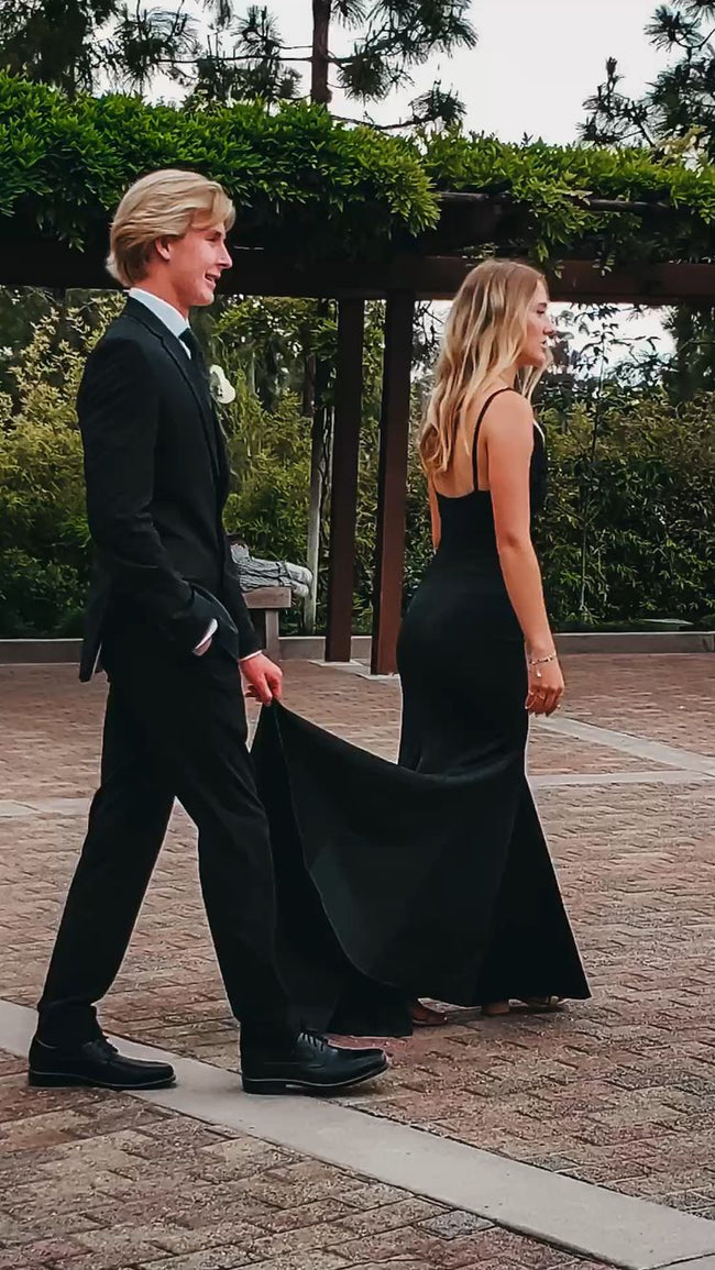 Black Mermaid Spaghetti Straps Long Prom Dress Charming Evening Dress Y424 Main Image