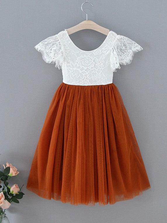 Lace Ankle-length Burnt Orange Boho Flower Girl Dress - photo 6