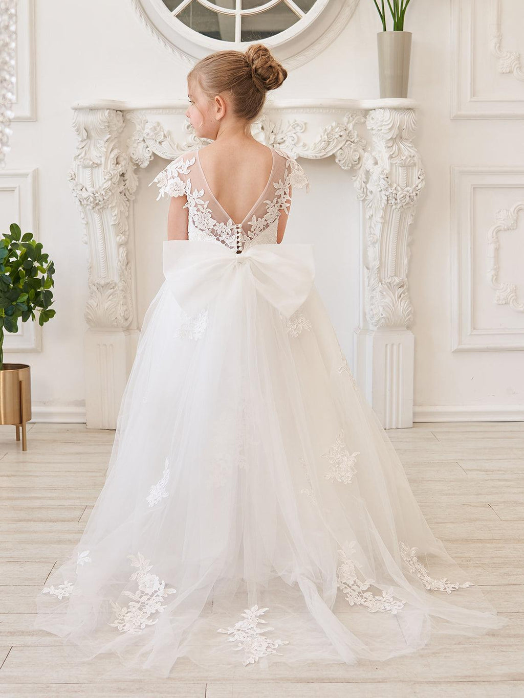 Ivory Detachable Train Princess First Communion Flower Girl Dress - photo 2