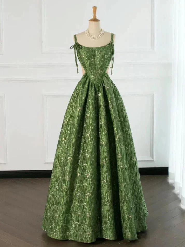 Vintage Green Evening Gown Spaghetti Straps A Line Prom Party Dress Brithday Ball Gown Y7567 by simplepromdress
