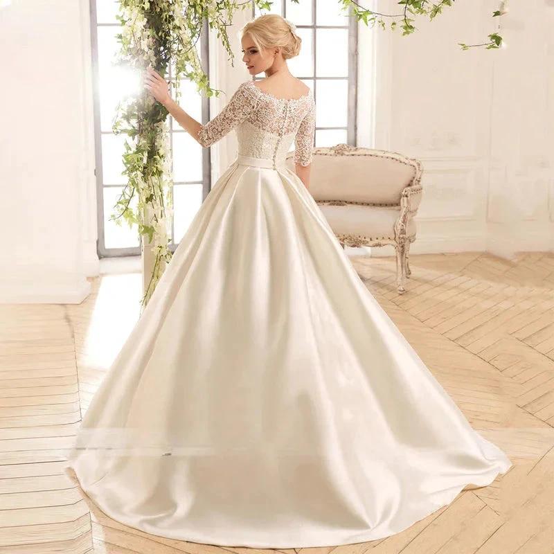 Elegant Lace Wedding Dresses For Women Half Sleevess Bride With Belt Bow Vestidos De Novia Boda Suknia Ślubna Robe Mariée by payinti