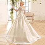 Elegant Lace Wedding Dresses For Women Half Sleevess Bride With Belt Bow Vestidos De Novia Boda Suknia Ślubna Robe Mariée by payinti