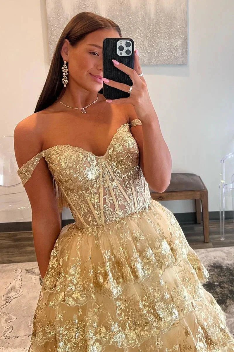 Leona |Princess Off the Shoulder Sequined Lace Prom Dress by KissProm