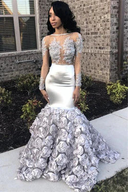 Regal Long Sleeves Prom Dress with Intricate Applique Details by BIZTUNNEL