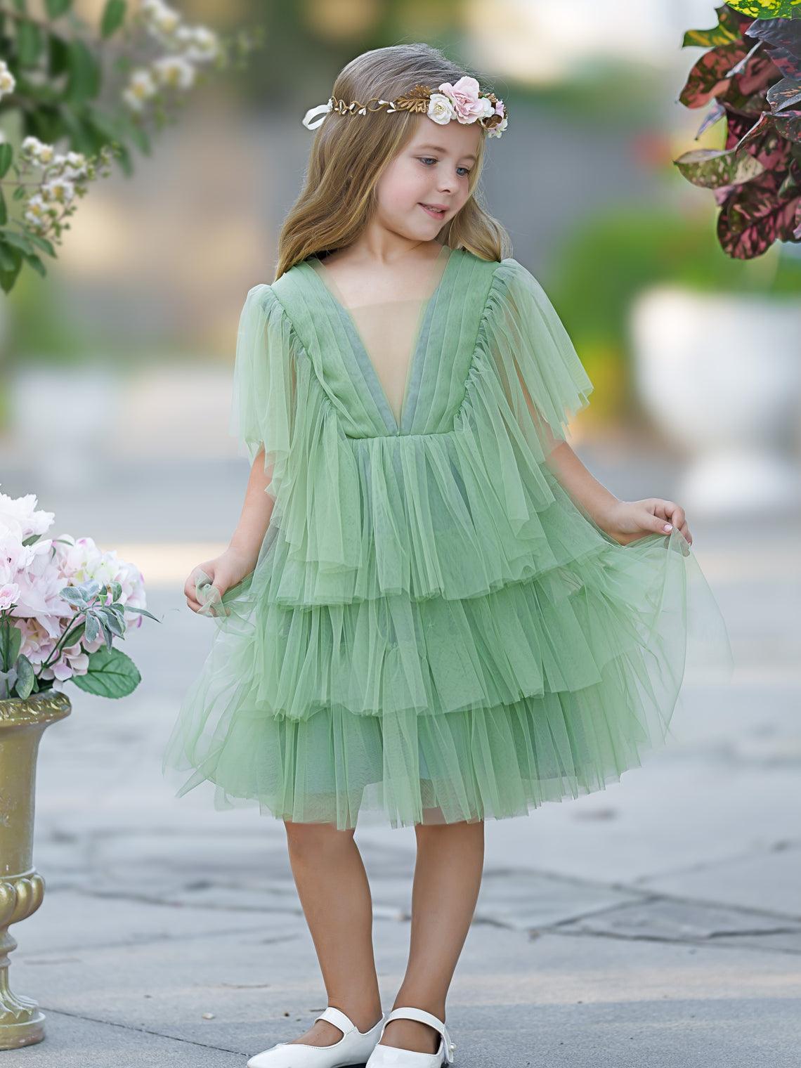 Enchanted Garden Fairy Elegant Tulle Green Flower Girl Dress - photo 2