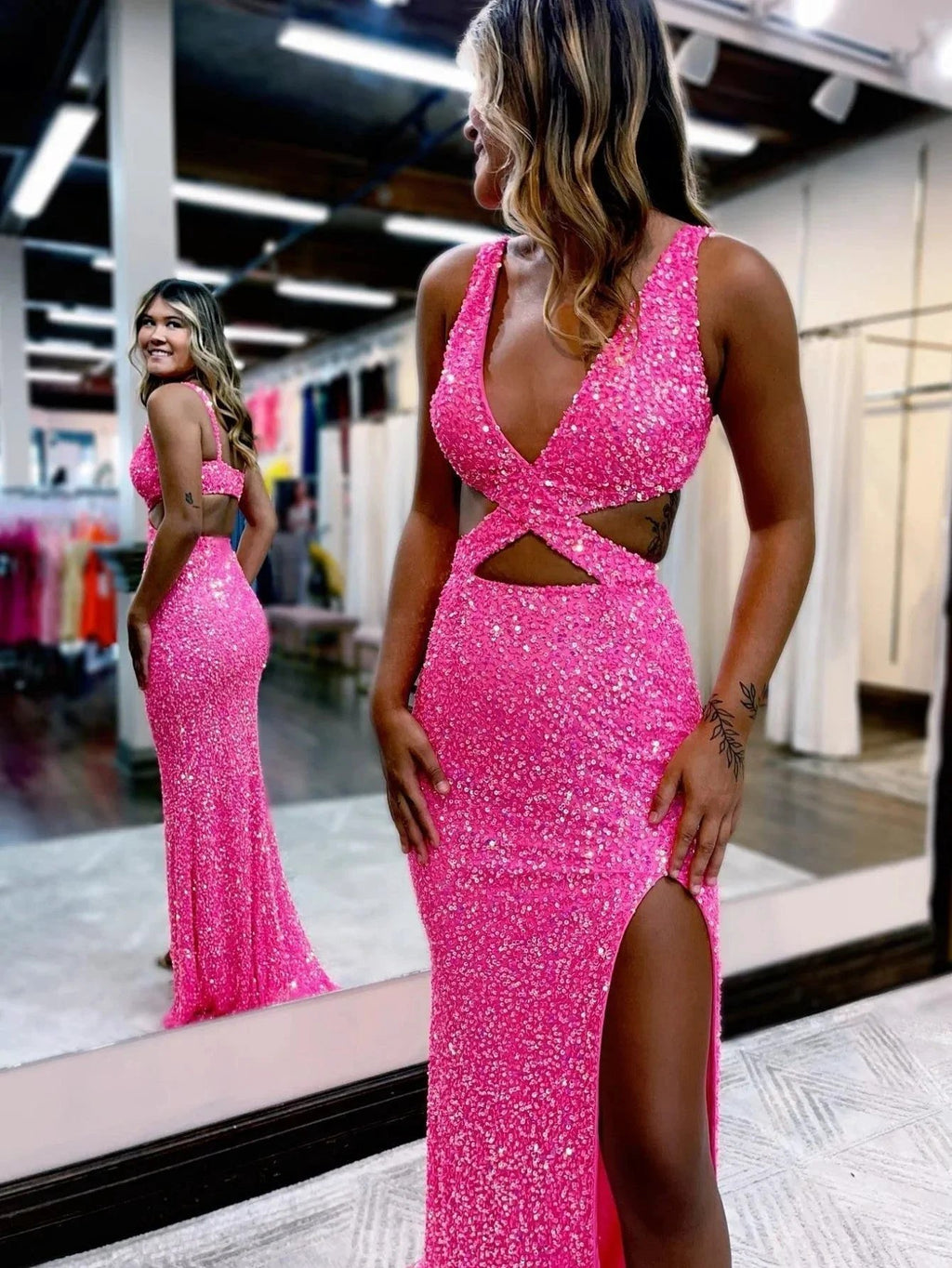 Salma |Mermaid V Neck Sequins Prom Dress with Slit by KissProm