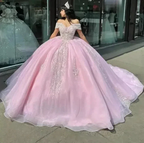 Pink Quinceanera Dress Off Shoulder Appliques Beaded Ball Gown Sweet 16 Princess Quinceanera Dress Y7464 by simplepromdress