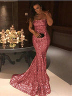 Elegant Long Strapless Sequins Mermaid Evening Prom Dress by BIZTUNNEL