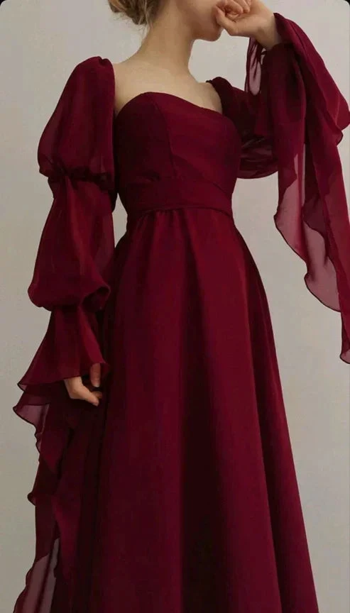 Vintage Romantic A-Line Burgundy Prom Dress Evening Dress Y7583 by simplepromdress