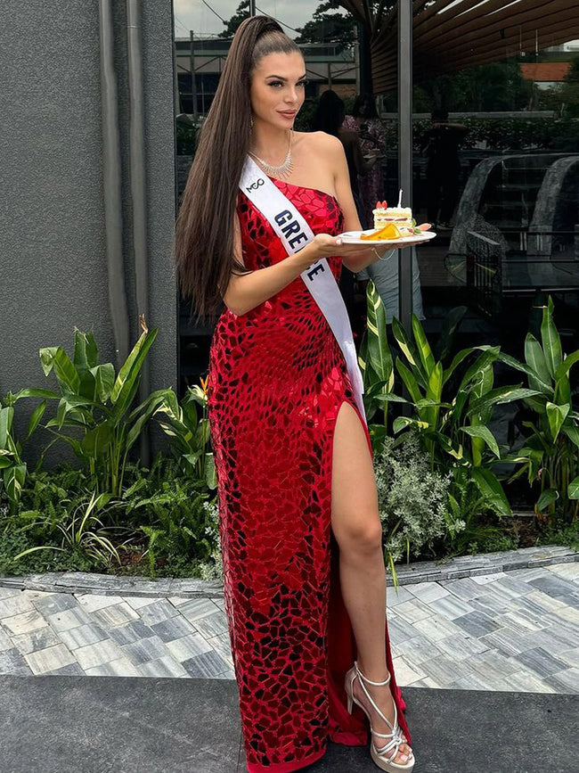 Cerissa | Red Mermaid One Shoulder Long Prom Dresses With Sequins Hover Image