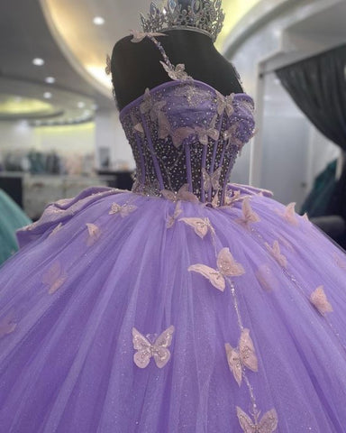 Quinceanera Kleider Mit 3D Schmetterlinge Süße 16 Kleider Ballkleid Y1870