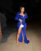 Shiny Royal Blue Sequins Evening Dress,Formal Gown,Graduation Dress Y1868 by simplepromdress