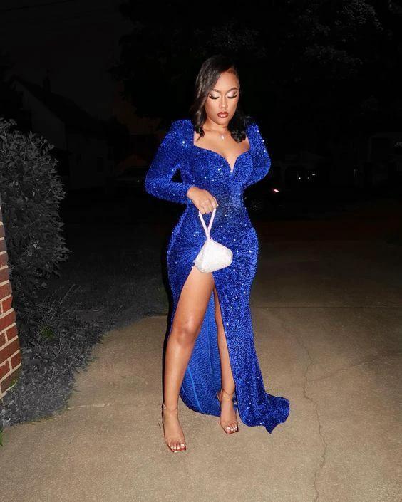 Shiny Royal Blue Sequins Evening Dress,Formal Gown,Graduation Dress Y1868 by simplepromdress