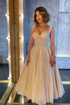 Glitter A-line Sweetheart Tulle Prom Dress with Straps by BIZTUNNEL