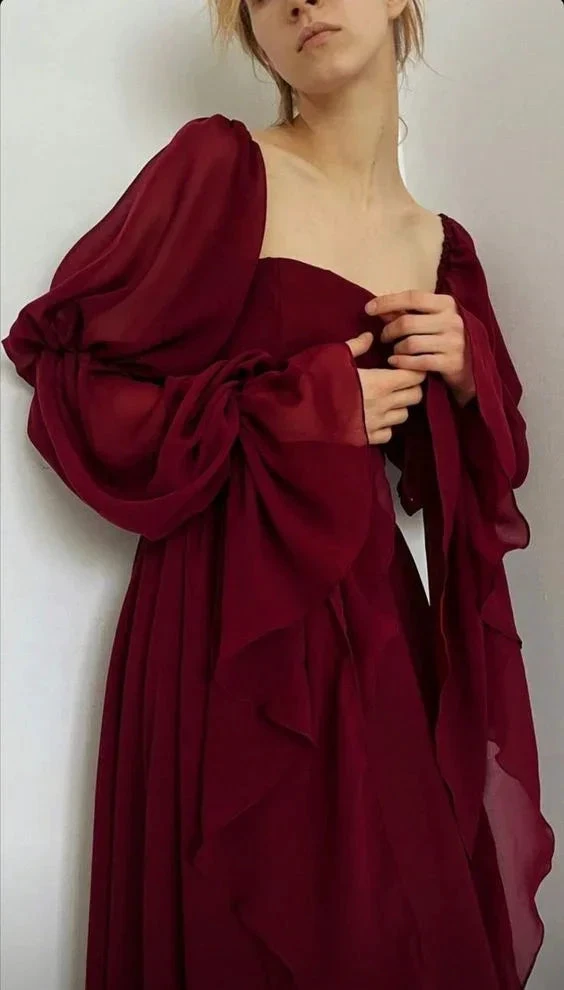 Vintage Romantic A-Line Burgundy Prom Dress Evening Dress Y7583 by simplepromdress