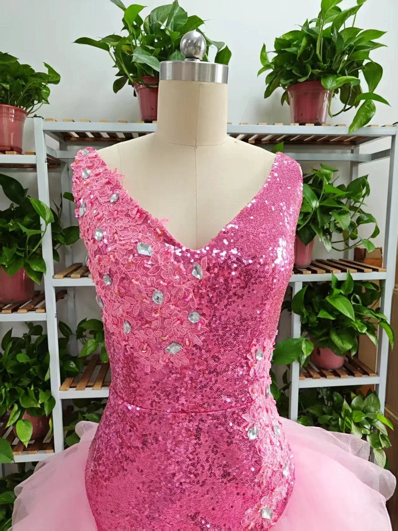 Cute V Neck Pink Short Homecoming Dress and Bottom Tulle Ruffles Pink Birthday Outfit Dress F1069 by simplepromdress