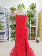 Alcyone | Mermaid Scoop Neck Red Sequins Prom Dresses with Slit F1065 by Sunnderly