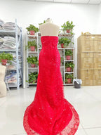 Alcyone | Mermaid Scoop Neck Red Sequins Prom Dresses with Slit F1065 by Sunnderly