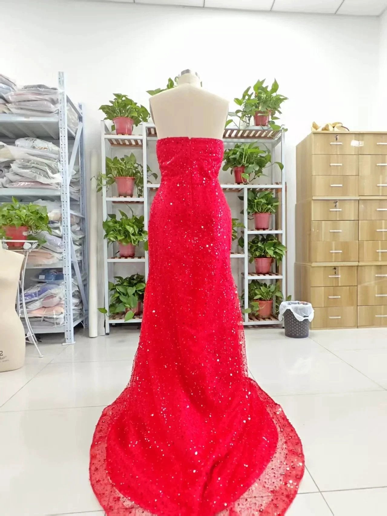 Alcyone | Mermaid Scoop Neck Red Sequins Prom Dresses with Slit F1065 by Sunnderly