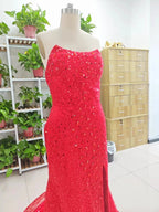 Alcyone | Mermaid Scoop Neck Red Sequins Prom Dresses with Slit F1065 by Sunnderly