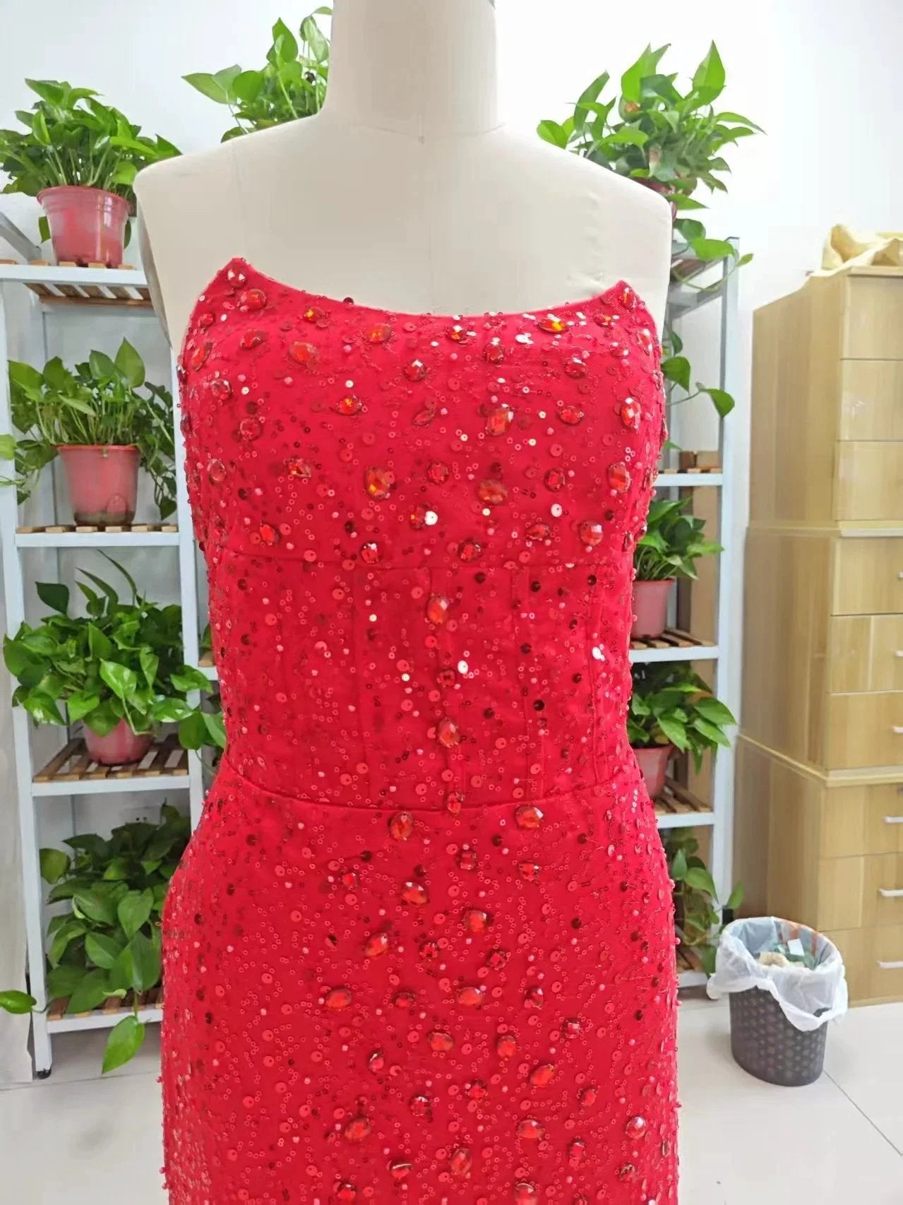 Alcyone | Mermaid Scoop Neck Red Sequins Prom Dresses with Slit F1065 by Sunnderly