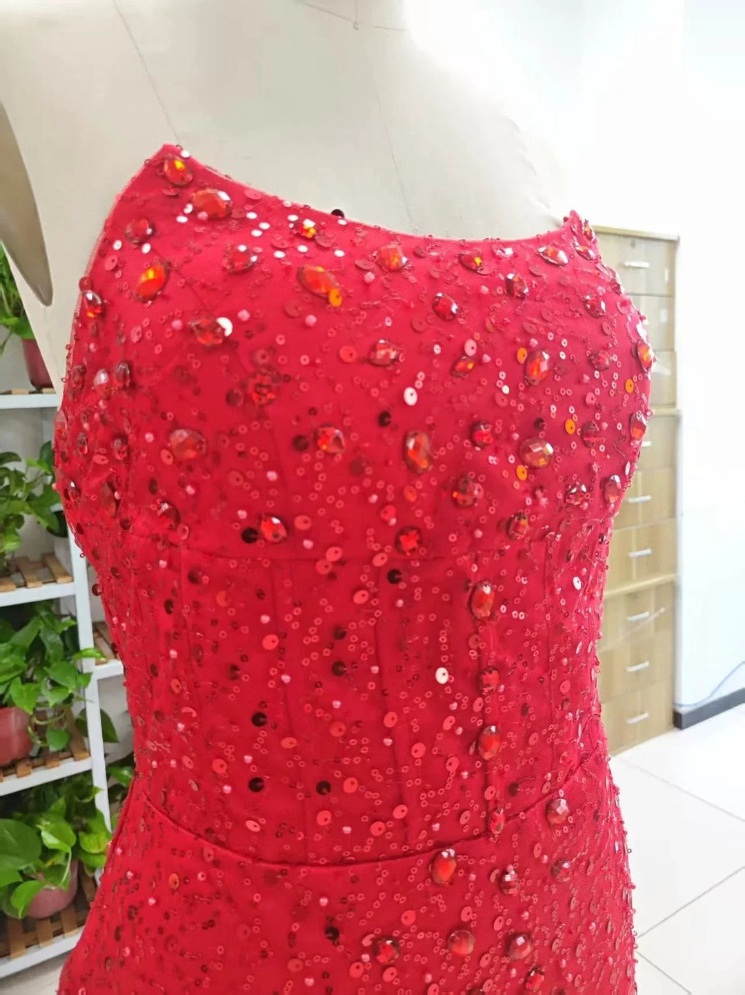 Alcyone | Mermaid Scoop Neck Red Sequins Prom Dresses with Slit F1065 by Sunnderly