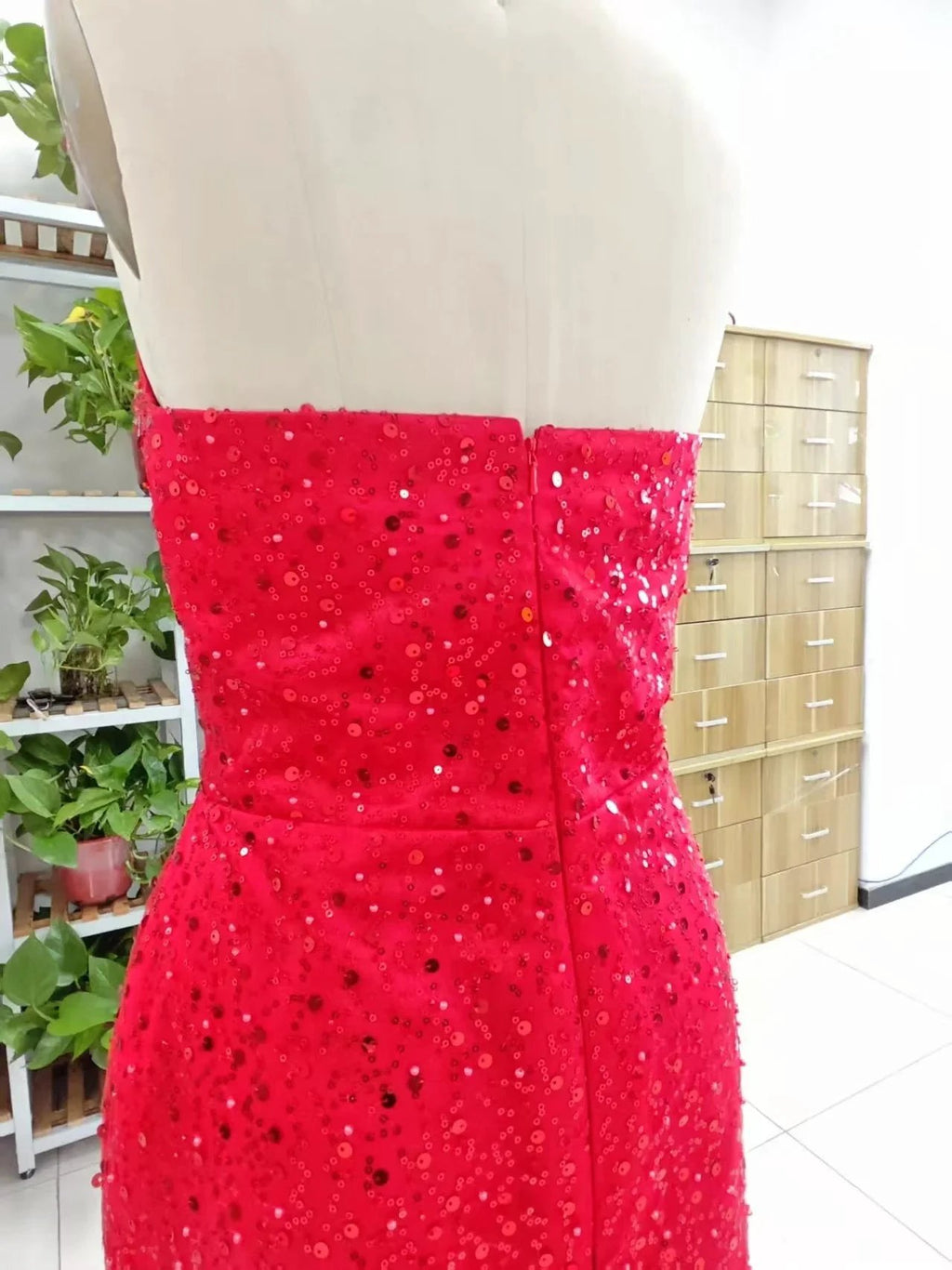 Alcyone | Mermaid Scoop Neck Red Sequins Prom Dresses with Slit F1065 by Sunnderly