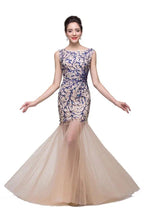Champagne Crew Sweep-length Mermaid Tulle Prom Dresses by misshow.com