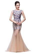 Champagne Crew Sweep-length Mermaid Tulle Prom Dresses by misshow.com