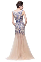 Champagne Crew Sweep-length Mermaid Tulle Prom Dresses by misshow.com