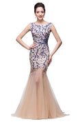 Champagne Crew Sweep-length Mermaid Tulle Prom Dresses by misshow.com