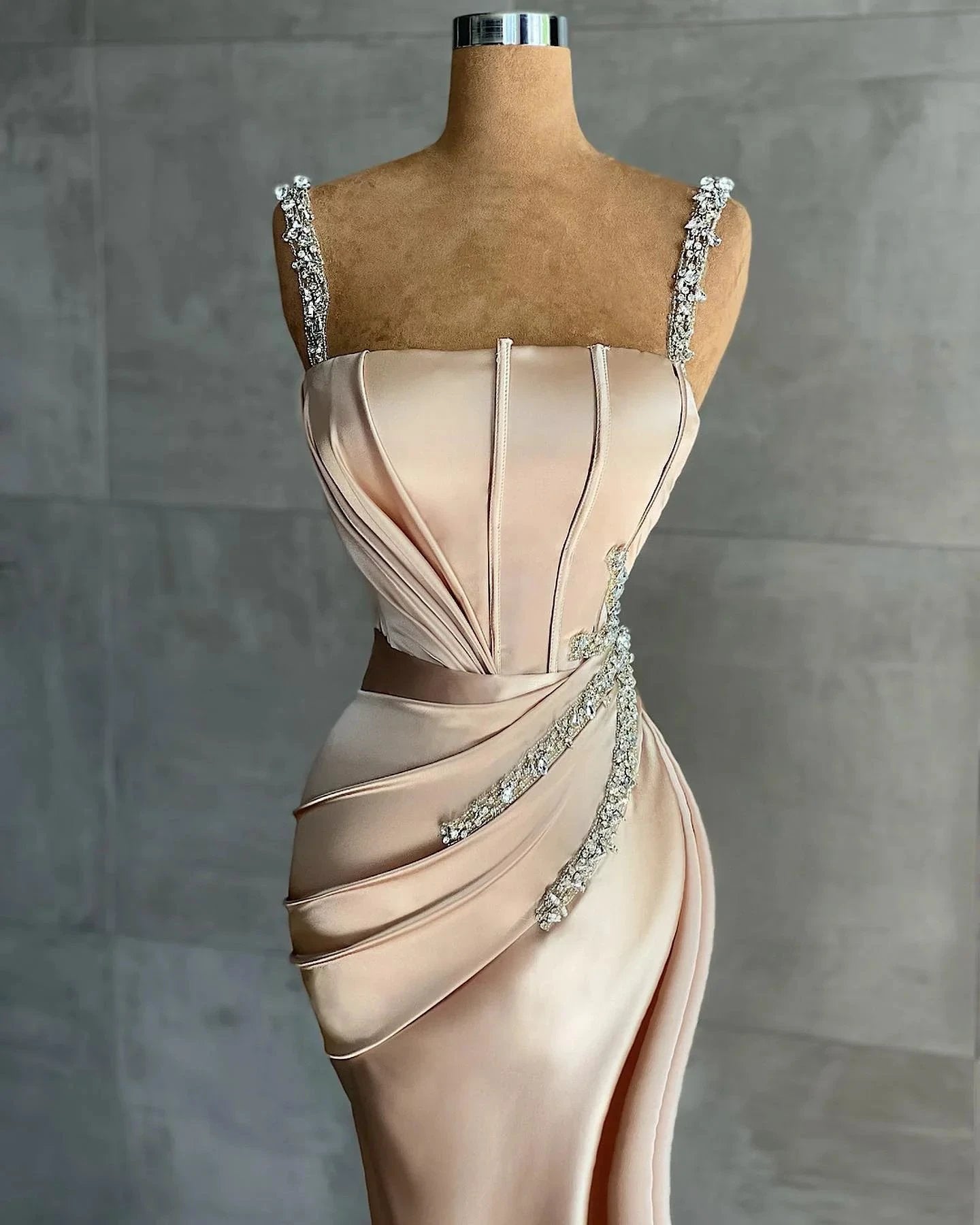 Champagne evening dresses floor-length with glitter by misshow.com