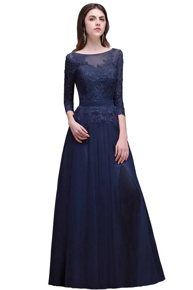 Champagne Scoop A-line Lace Appliques Prom Dress by misshow.com