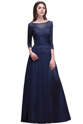 Champagne Scoop A-line Lace Appliques Prom Dress