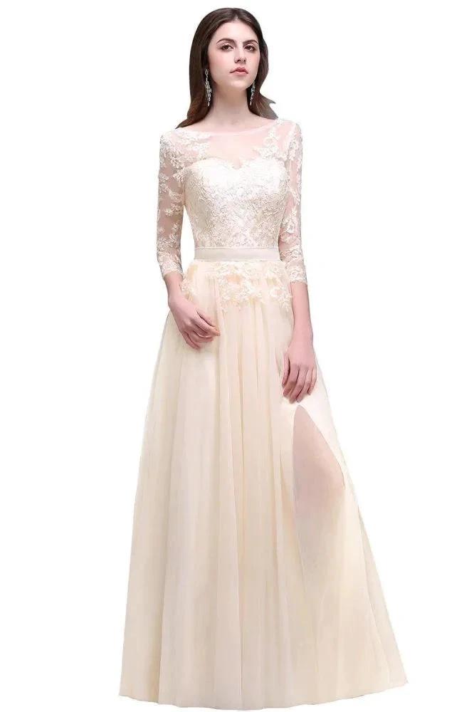 Champagne Scoop A-line Lace Appliques Prom Dress by misshow.com