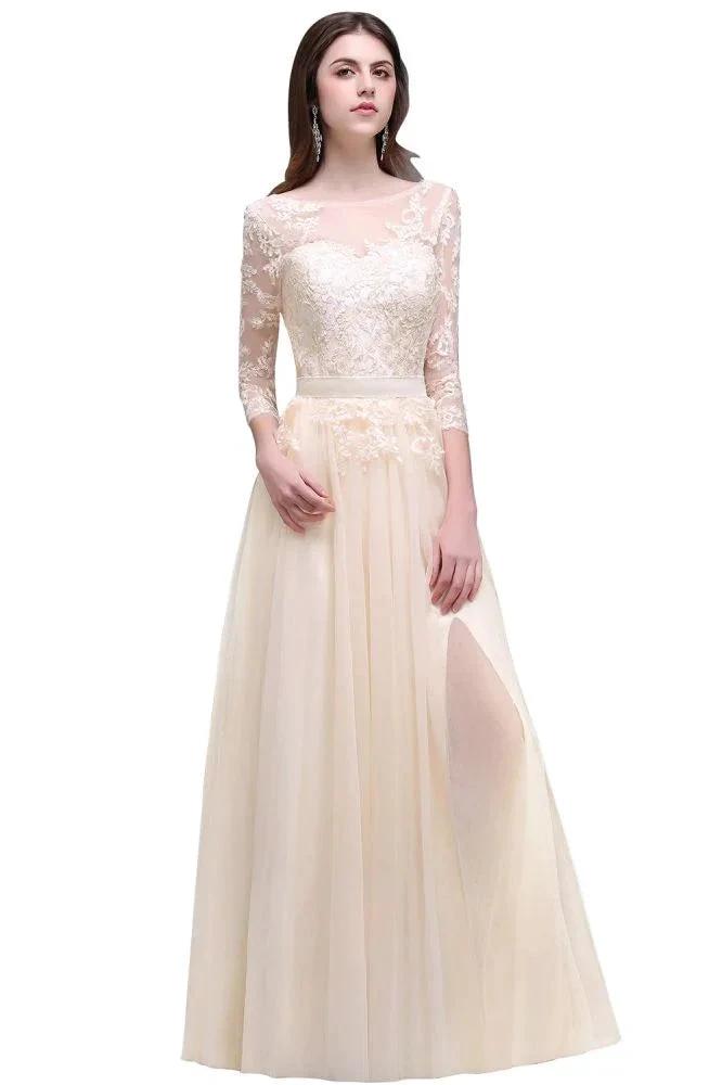 Champagne Scoop A-line Lace Appliques Prom Dress by misshow.com