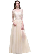 Champagne Scoop A-line Lace Appliques Prom Dress by misshow.com
