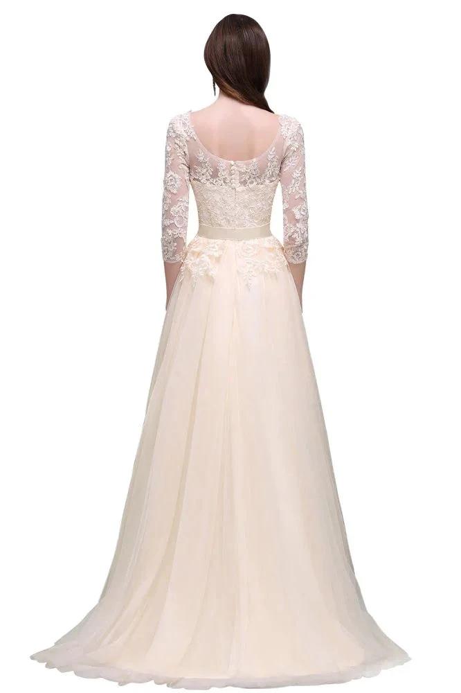 Champagne Scoop A-line Lace Appliques Prom Dress by misshow.com