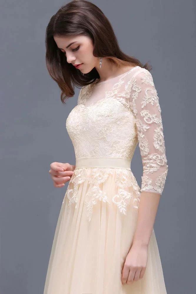 Champagne Scoop A-line Lace Appliques Prom Dress by misshow.com