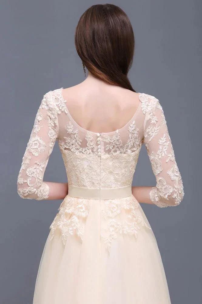 Champagne Scoop A-line Lace Appliques Prom Dress by misshow.com