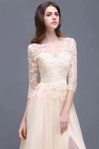 Champagne Scoop A-line Lace Appliques Prom Dress by misshow.com