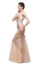 Champagne Scoop Mermaid Floor-length Appliques Prom Dresses by misshow.com