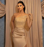 Champagne Sexy Long Sleeveless Glitter Mermaid Prom Dresses by misshow.com